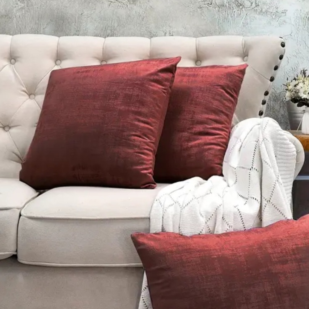 Deep Red Textured Velvet Pillow Covers 20x20 Set of 2